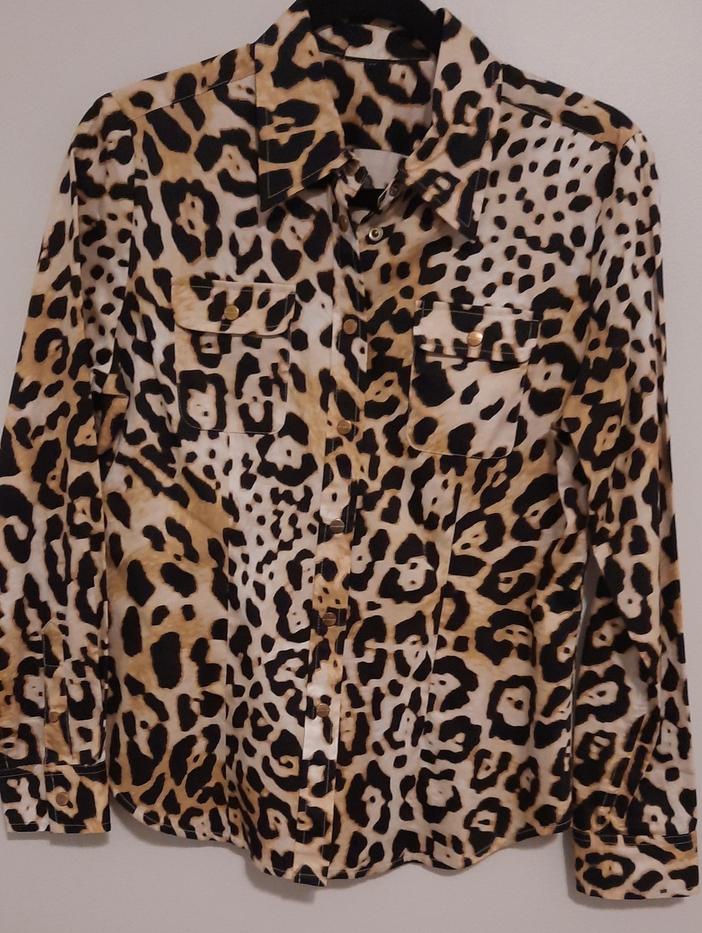 Jones New York Leopard Print Button-Down Shirt - Beige Black Cream